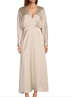 Antonio Melanie Harlow Retro 1940's Starlet Style Champagne Satin Maxi Dress